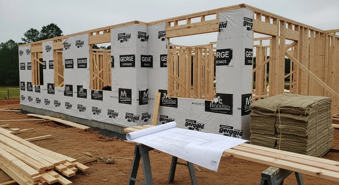 A newly constructed single-family home in Valdosta, GA, with completed exterior framing, roofing, and fresh siding visible under a clear South Georgia sky. All Seasonz Pro LLC general contractor residential build in Lowndes County.